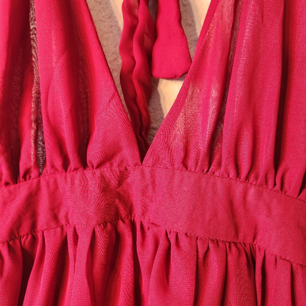 Azbro Women red Halter open back dress high low chiffon v neck sz small NWT sexy - Picture 3 of 12